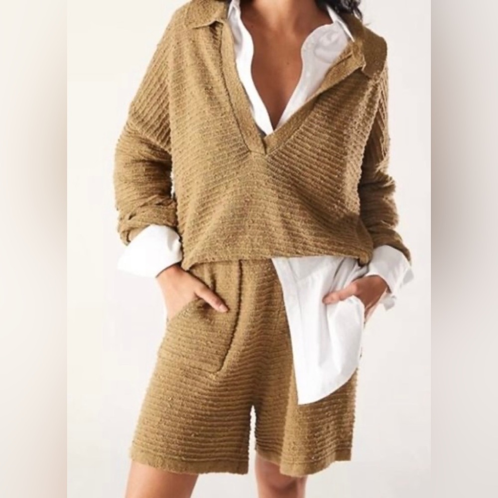 Free People Beach sweater set in Oak Bark (goldish-brown), size Medium.